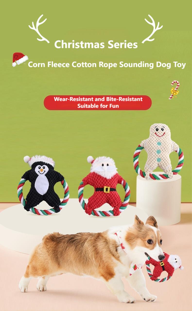 Christmas Plush Dog Toy – Squeaky Chew & Interactive Cotton Rope Pet Toy