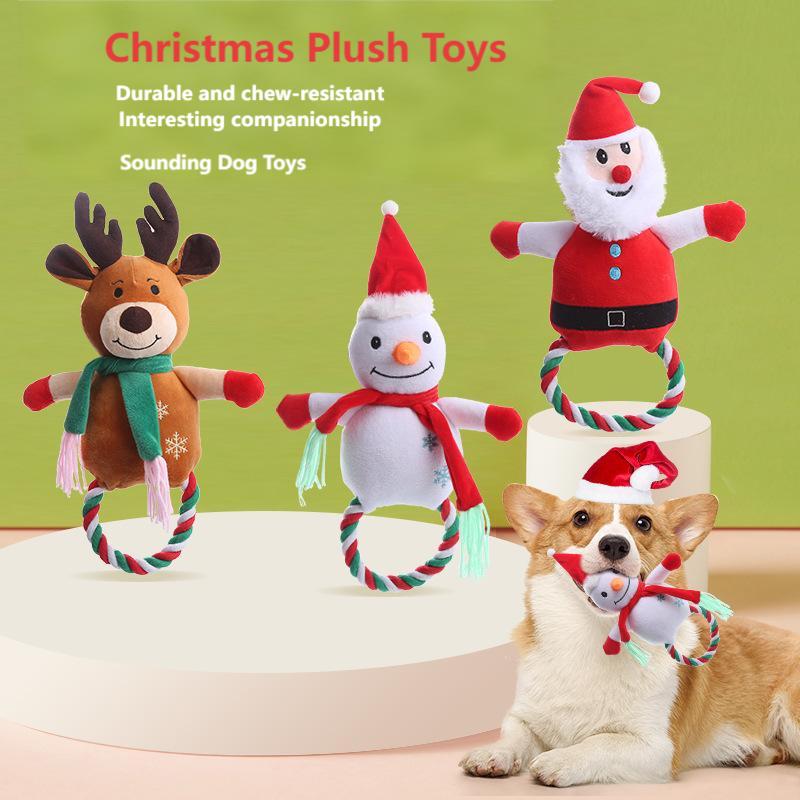 Christmas Dog Rope Toy – Tough Chew, Squeaky & Dental Interactive Play