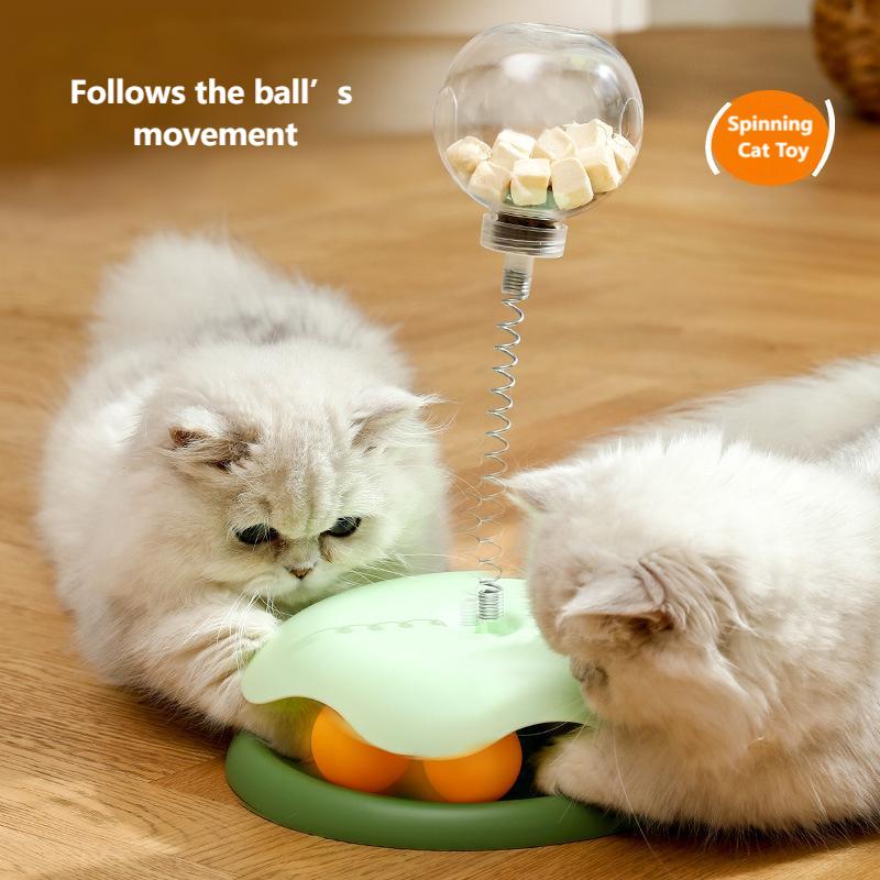 Interactive Cat Toy Set – Treat Dispensing Ball, Teaser Wand & Spinning Play Station for Self-Entertainment