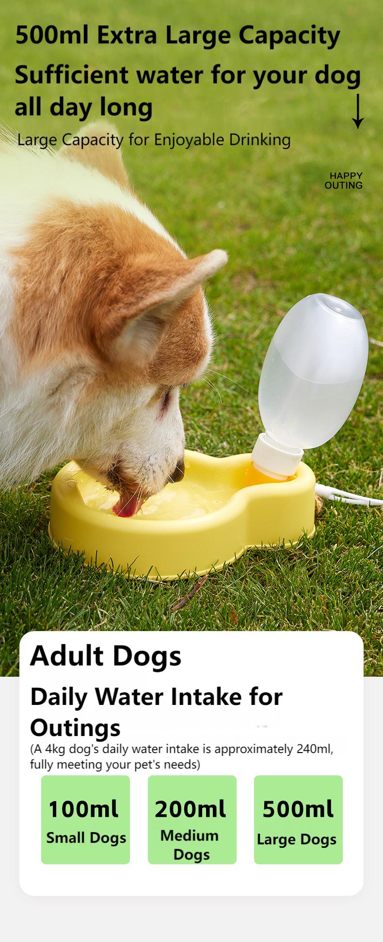 Pet Travel Water Bottle with Foldable Bowl & Carry Strap – Portable 500ml Leak-Proof Dispenser for Dogs & Cats