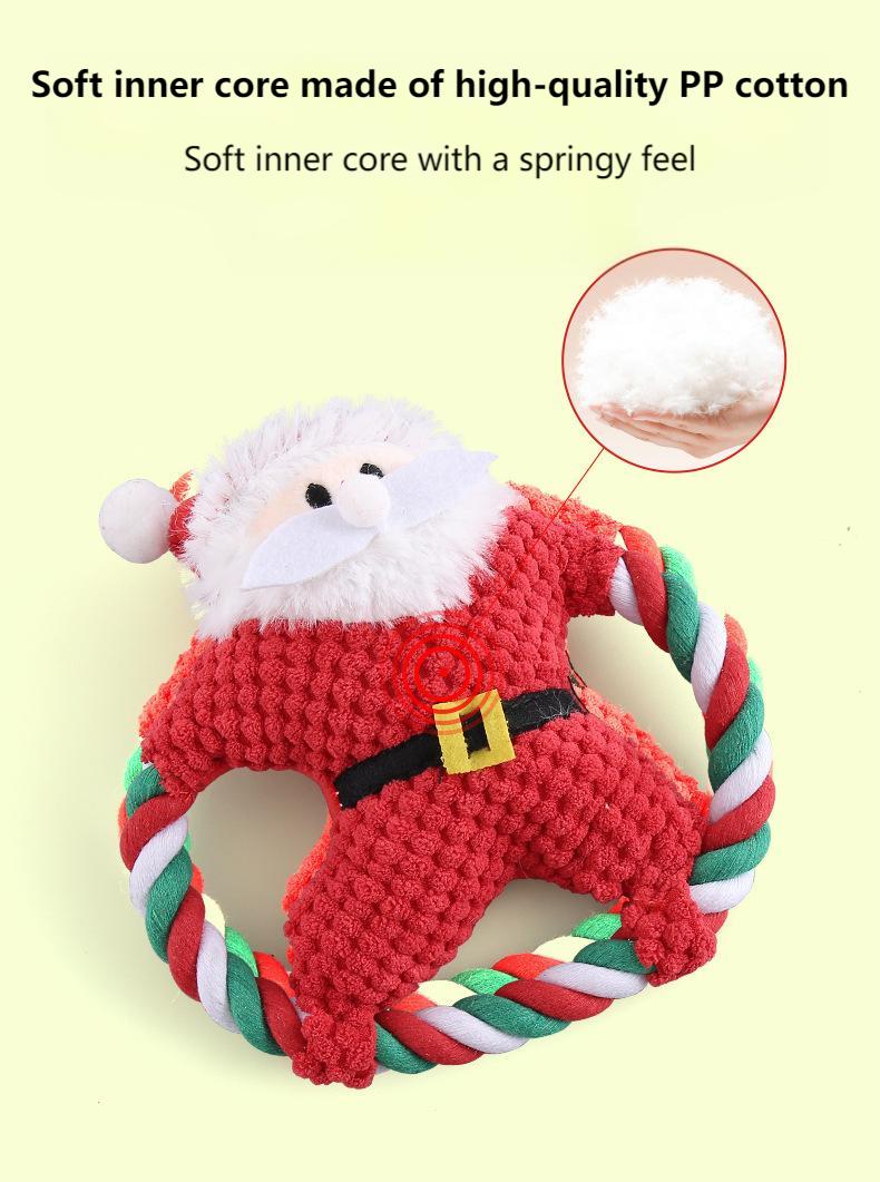 Christmas Plush Dog Toy – Squeaky Chew & Interactive Cotton Rope Pet Toy