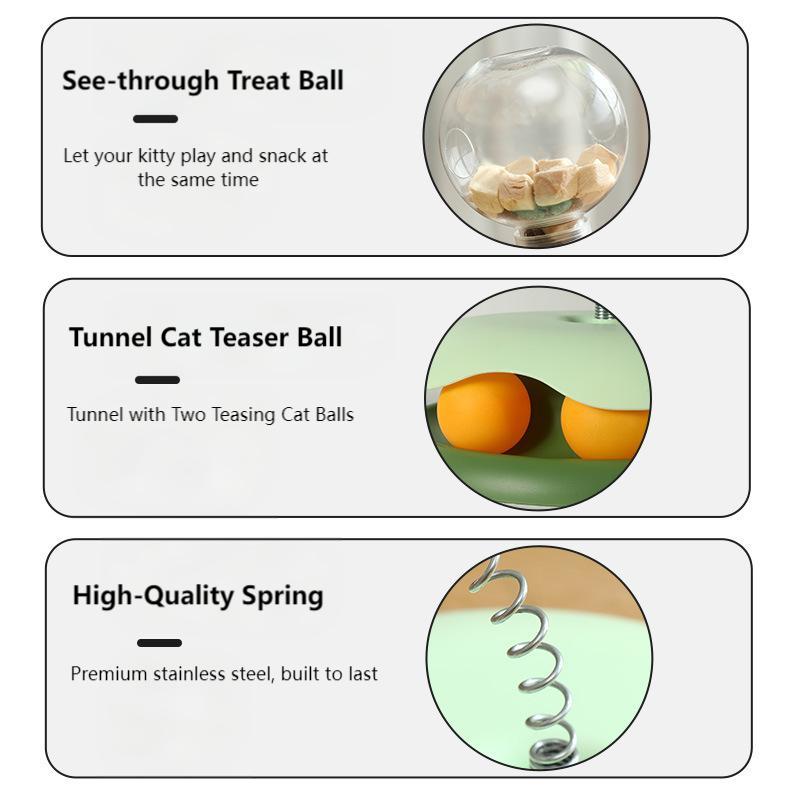 Interactive Cat Toy Set – Treat Dispensing Ball, Teaser Wand & Spinning Play Station for Self-Entertainment