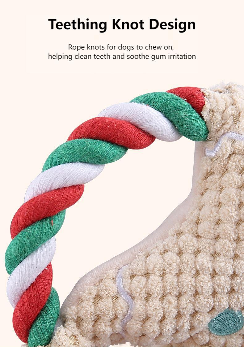 Christmas Plush Dog Toy – Squeaky Chew & Interactive Cotton Rope Pet Toy