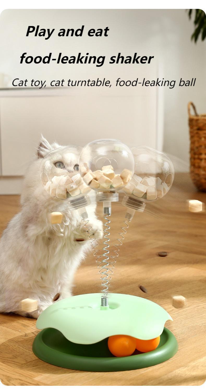 Interactive Cat Toy Set – Treat Dispensing Ball, Teaser Wand & Spinning Play Station for Self-Entertainment