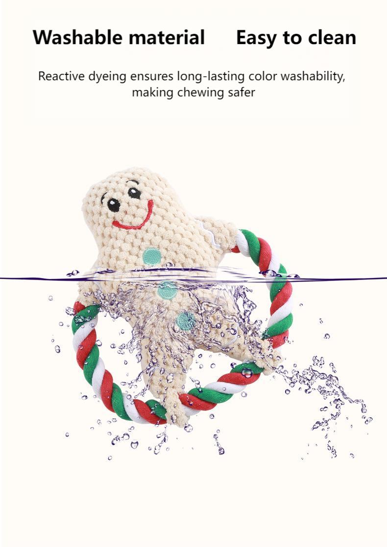 Christmas Plush Dog Toy – Squeaky Chew & Interactive Cotton Rope Pet Toy