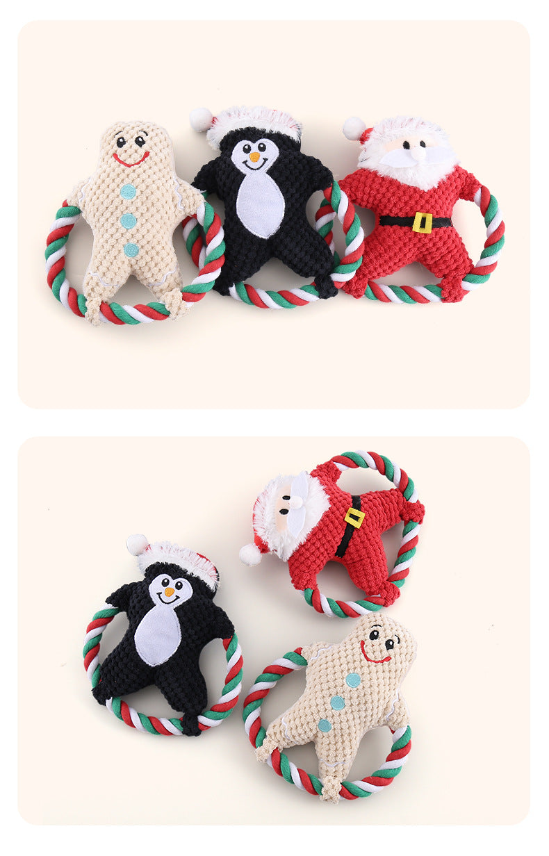 Christmas Plush Dog Toy – Squeaky Chew & Interactive Cotton Rope Pet Toy
