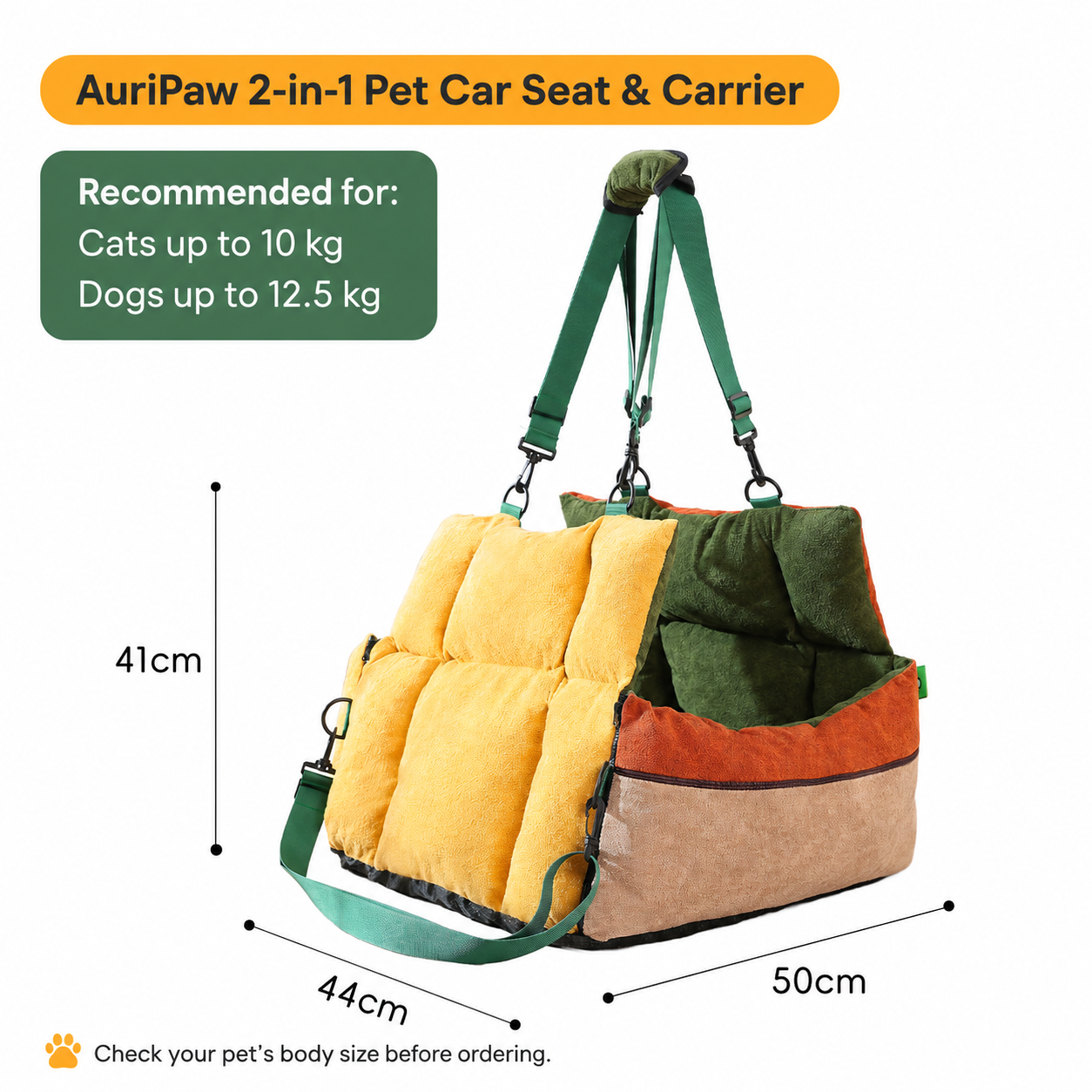 AuriPaw 2-in-1 Dog Car Seat & Portable Travel Bed – Splash-Resistant Pet Carrier