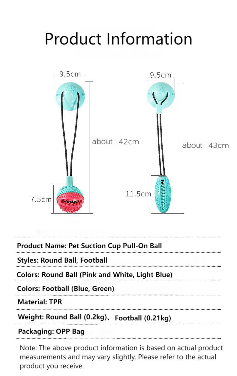 Pet Suction Cup Tug Toy Ball for Dogs – Interactive TPR Chew Toy with Round & Rugby Ball Options, Durable & Fun Training Play