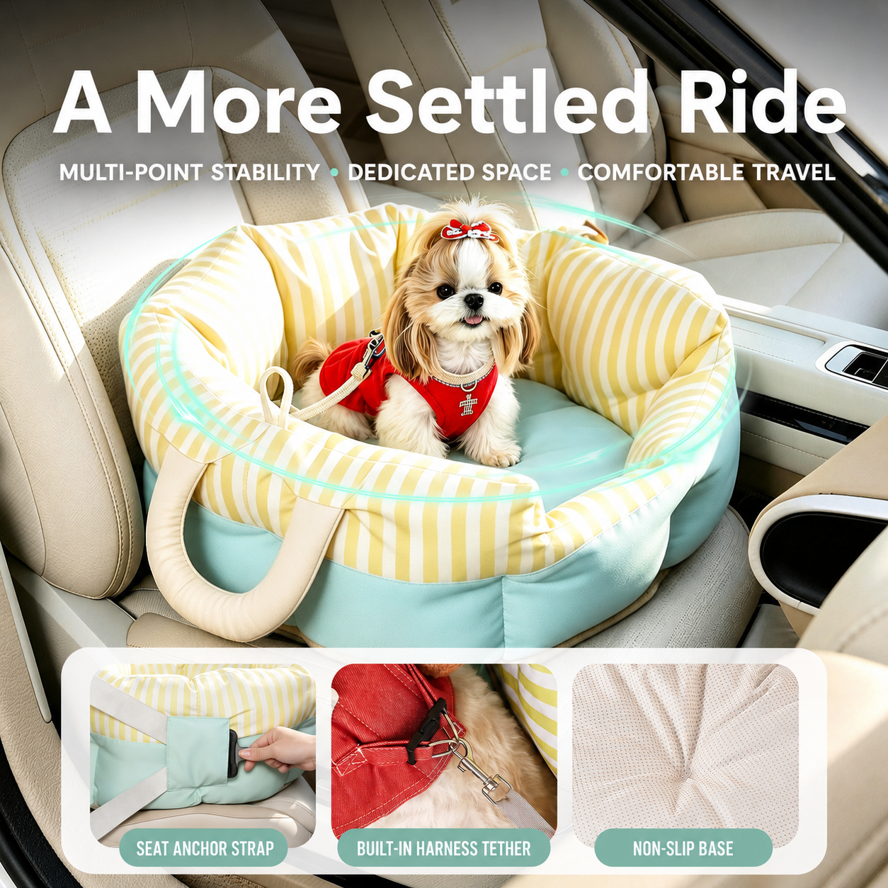 AuriPaw Portable Dog Car Seat & Travel Bed – Washable Pet Sofa Bed for Small Dogs & Cats