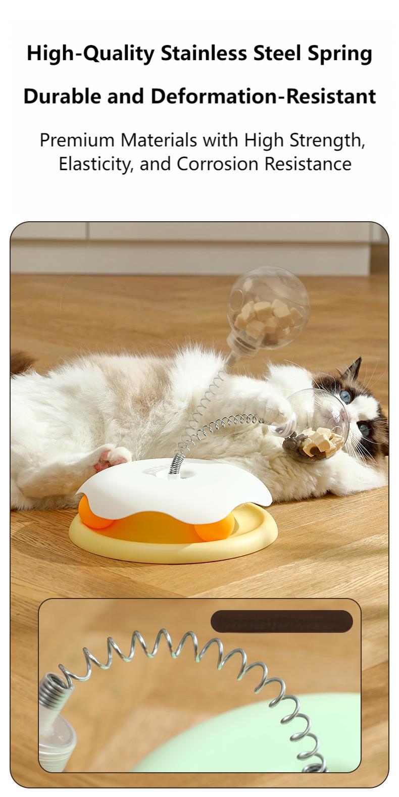 Interactive Cat Toy Set – Treat Dispensing Ball, Teaser Wand & Spinning Play Station for Self-Entertainment