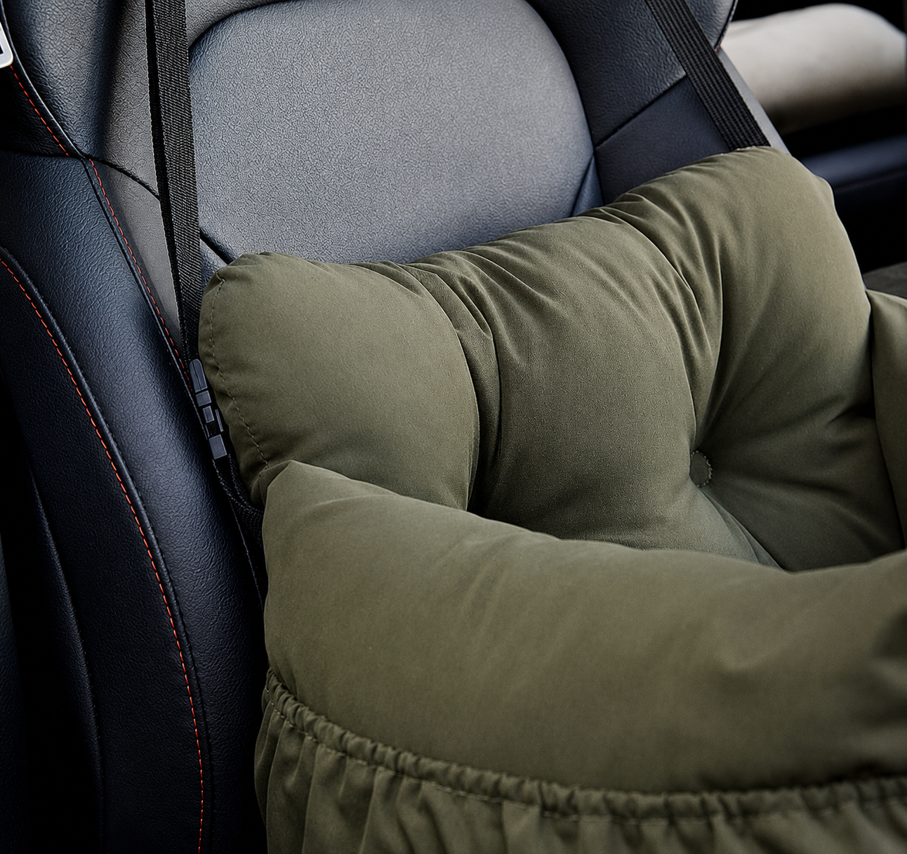 AuriPaw Olive Green Dog Car Seat Bed – Soft Travel Booster Bed for Small to Large Dogs