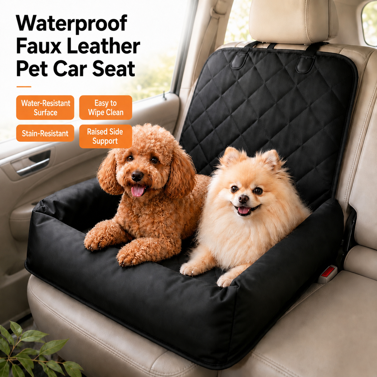 AuriPaw Water-Resistant PU Leather Dog Car Seat Bed – Padded Back Seat Protector for Small & Medium Dogs