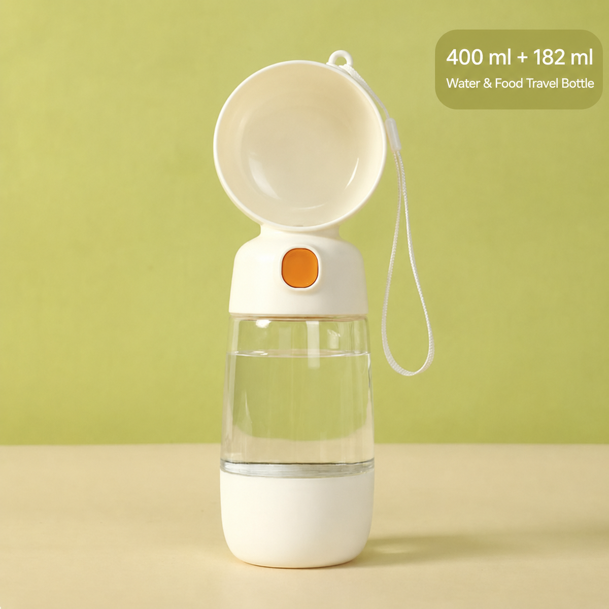 AuriPaw 2-in-1 Portable Dog Water Bottle – 400ml Pet Travel Dispenser with 182ml Food Container