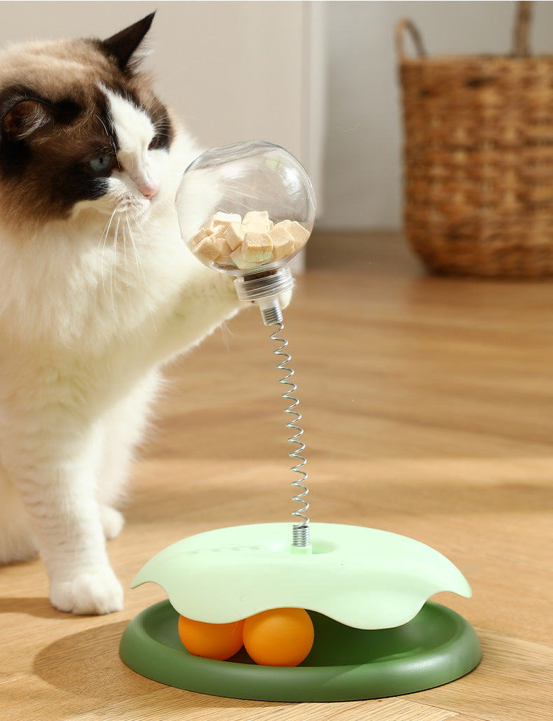 Interactive Cat Toy Set – Treat Dispensing Ball, Teaser Wand & Spinning Play Station for Self-Entertainment