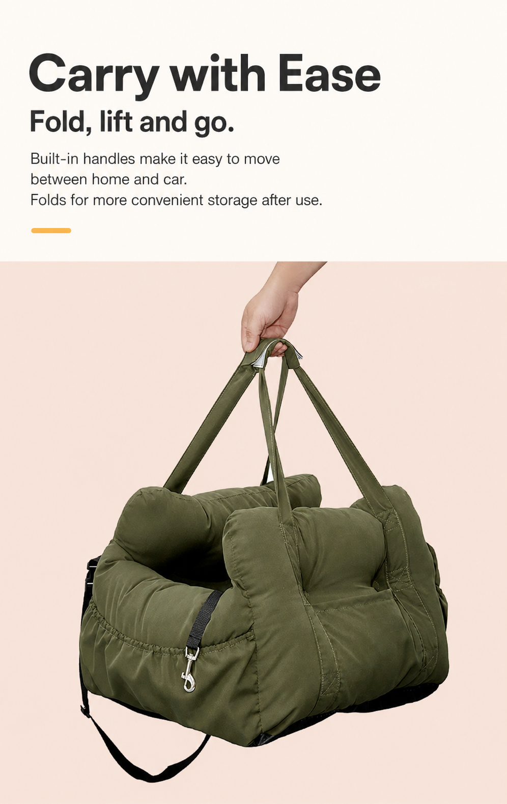AuriPaw Olive Green Dog Car Seat Bed – Soft Travel Booster Bed for Small to Large Dogs