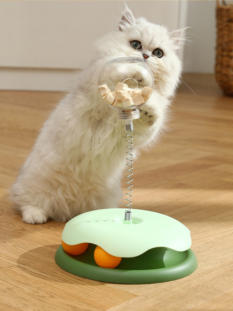 Interactive Cat Toy Set – Treat Dispensing Ball, Teaser Wand & Spinning Play Station for Self-Entertainment