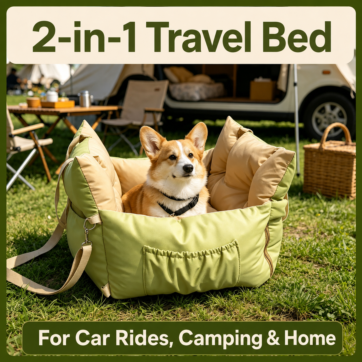 AuriPaw 2-in-1 Dog Car Seat & Travel Bed – Water-Resistant Pet Booster Bed for Small Dogs & Cats