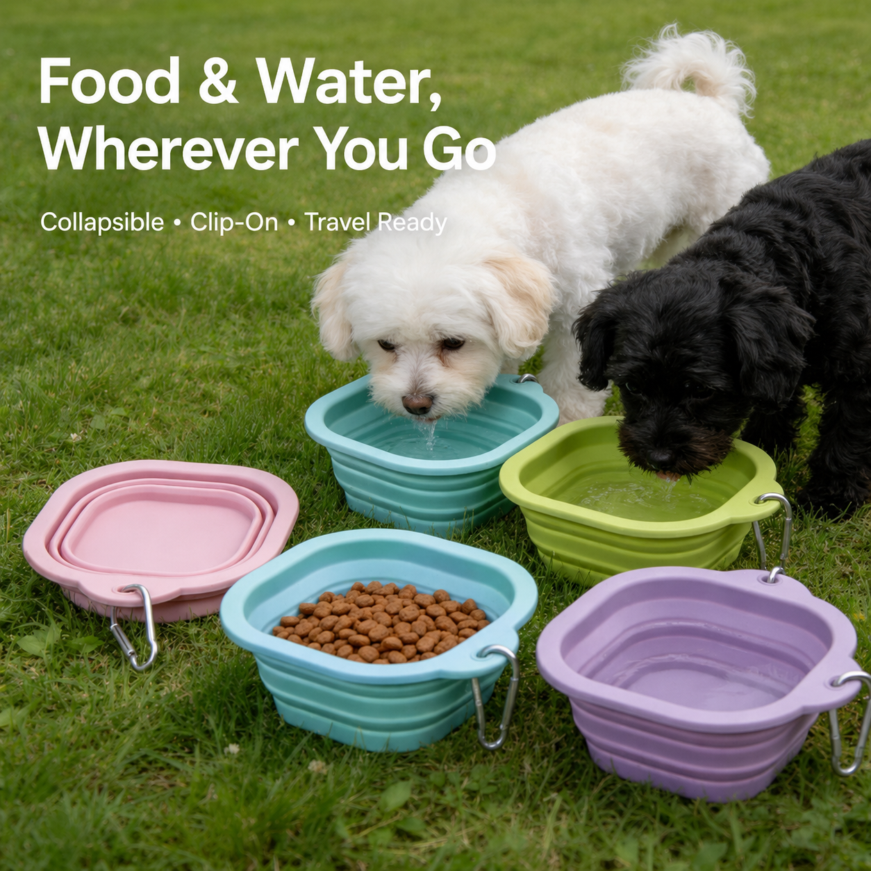 AuriPaw 350ml Collapsible Dog Travel Bowl with Carabiner – Silicone Food & Water Bowl