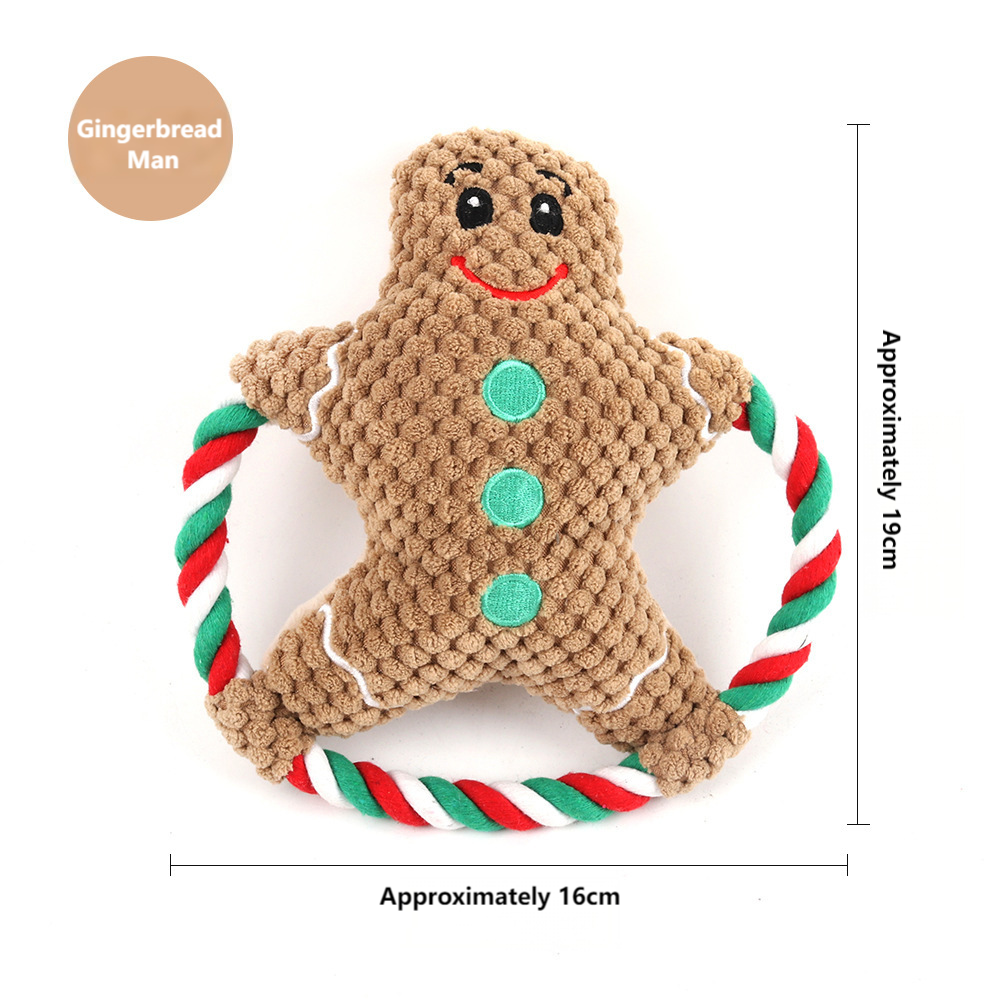 Christmas Plush Dog Toy – Squeaky Chew & Interactive Cotton Rope Pet Toy