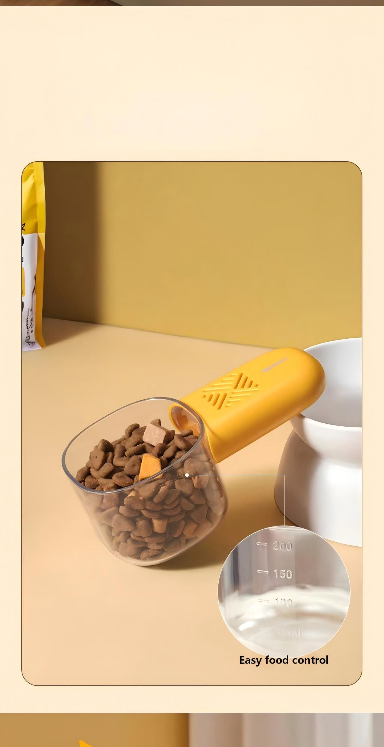 Creative Pet Food Scoop with Measuring Scale – For Cat Food, Dog Food & Daily Feeding