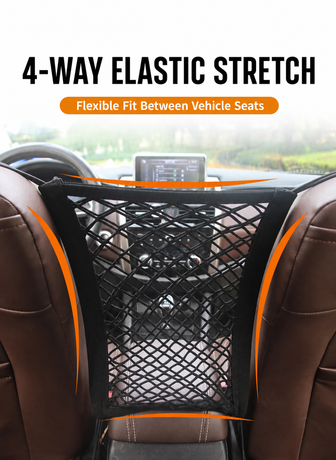 AuriPaw 3-Layer Dog Car Barrier Net – 4-Side Stretch Pet Divider & Seat Storage Organizer