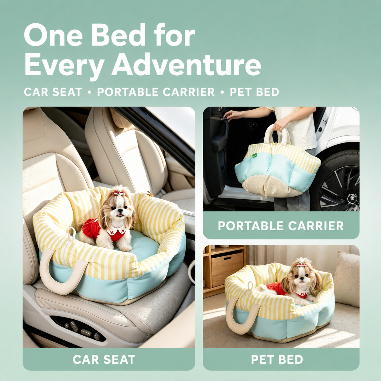AuriPaw Portable Dog Car Seat & Travel Bed – Washable Pet Sofa Bed for Small Dogs & Cats