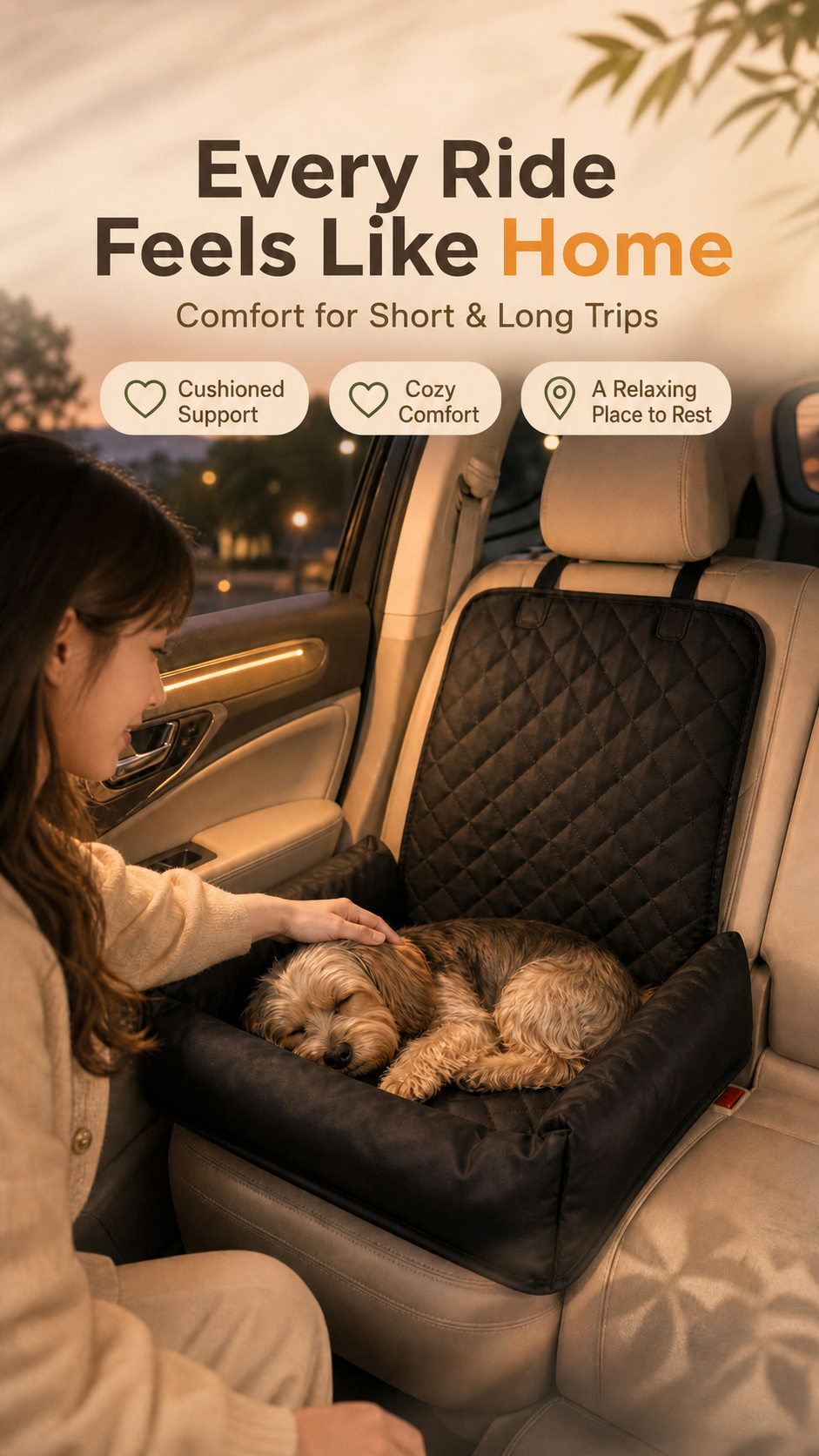 AuriPaw Water-Resistant PU Leather Dog Car Seat Bed – Padded Back Seat Protector for Small & Medium Dogs