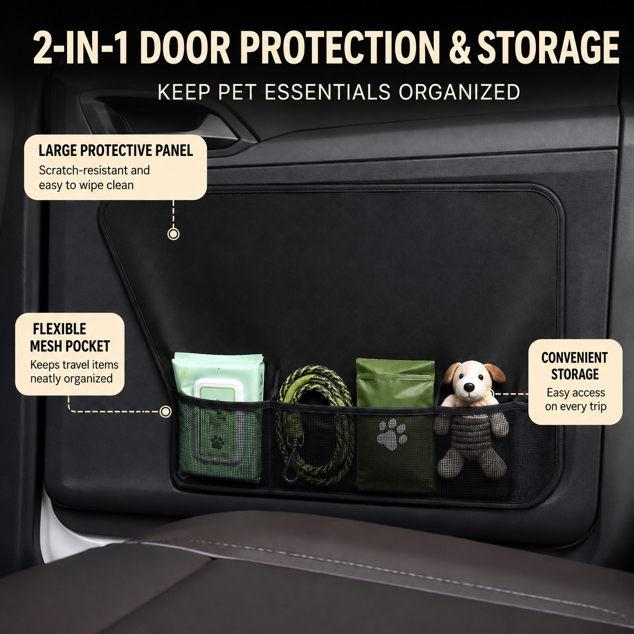 AuriPaw Car Door Protector Set for Dogs – Waterproof Oxford Fabric Pet Scratch Guard with Storage Pocket