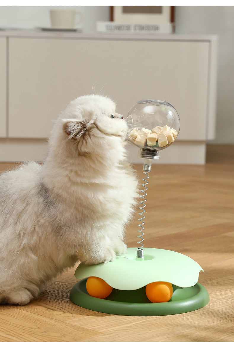 Interactive Cat Toy Set – Treat Dispensing Ball, Teaser Wand & Spinning Play Station for Self-Entertainment