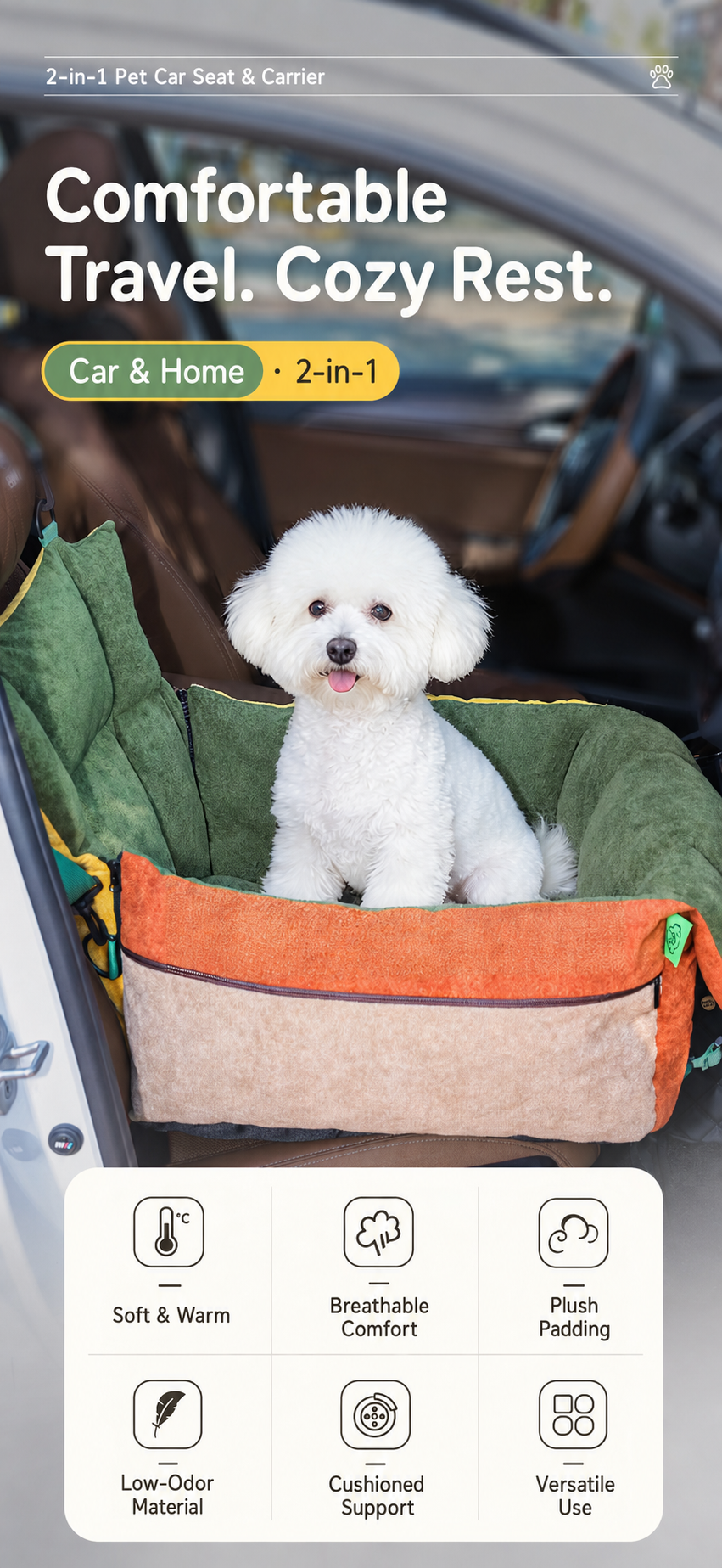 AuriPaw 2-in-1 Dog Car Seat & Portable Travel Bed – Splash-Resistant Pet Carrier