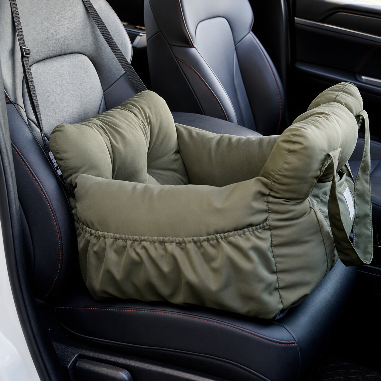 AuriPaw Olive Green Dog Car Seat Bed – Soft Travel Booster Bed for Small to Large Dogs