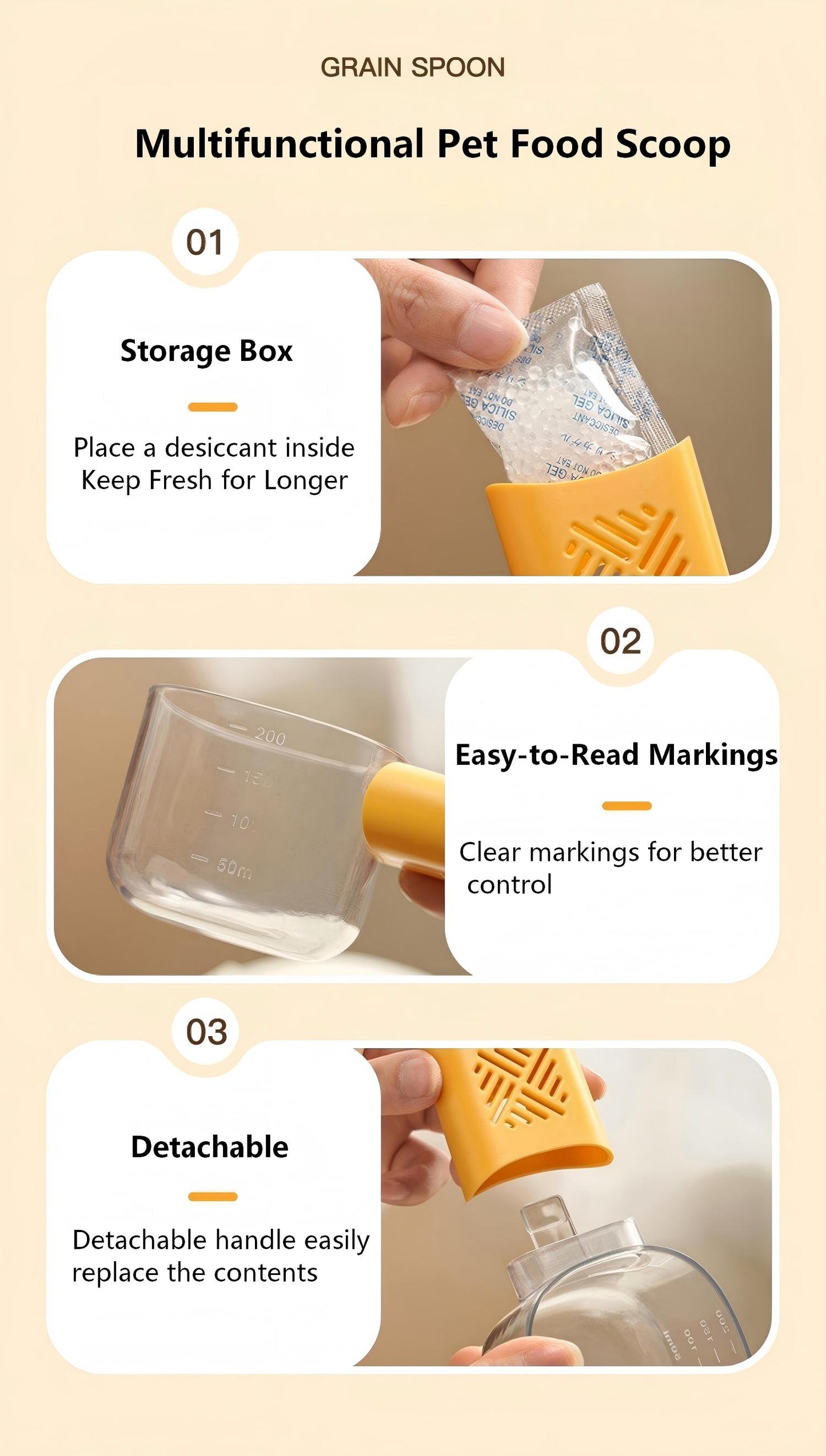 Creative Pet Food Scoop with Measuring Scale – For Cat Food, Dog Food & Daily Feeding