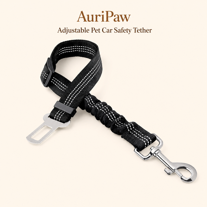 AuriPaw Adjustable Dog Car Seat Belt – Elastic Pet Safety Tether for Cars