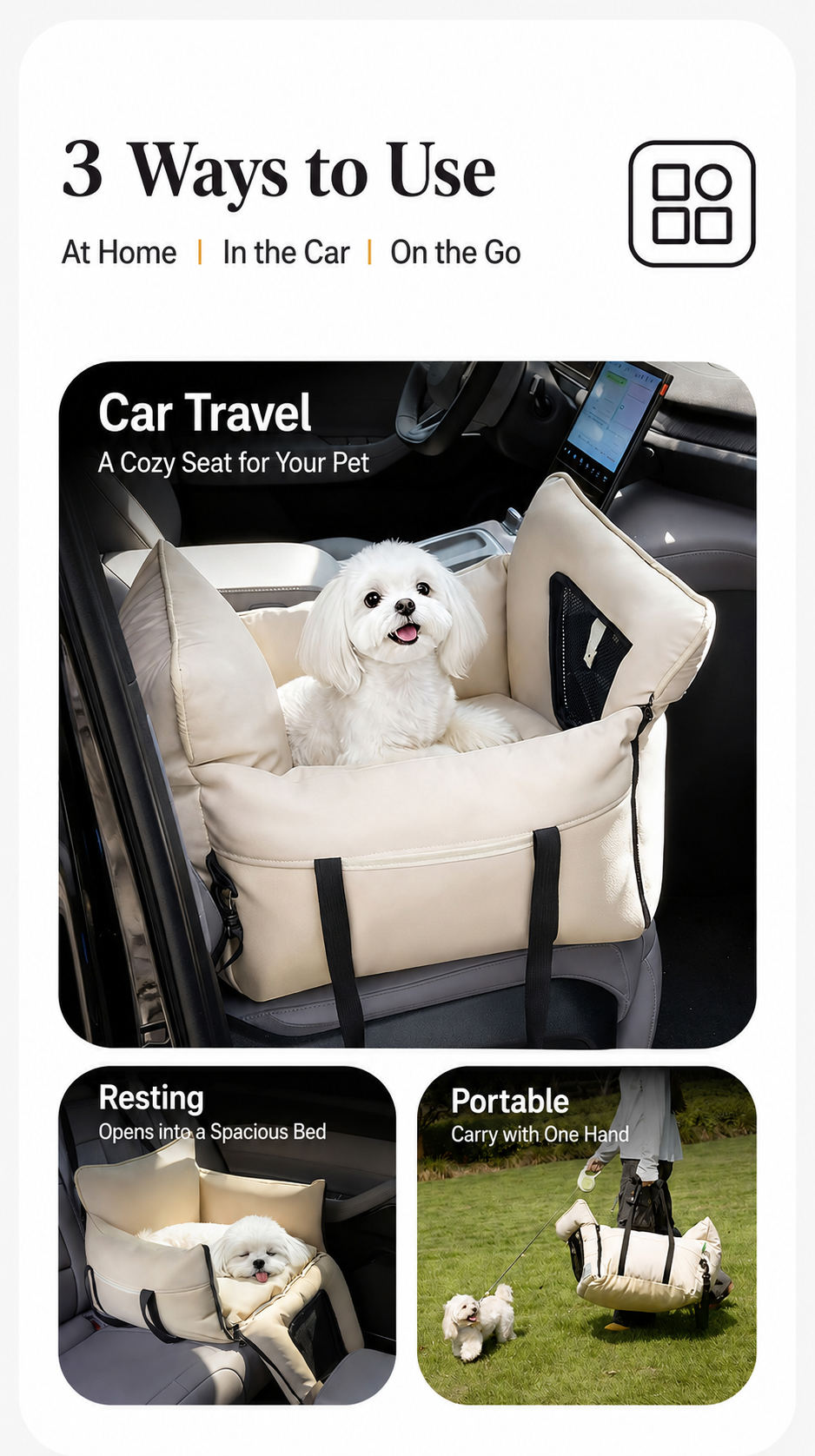 AuriPaw 2-in-1 Portable Dog & Cat Car Seat – Convertible Pet Carrier and Travel Bed