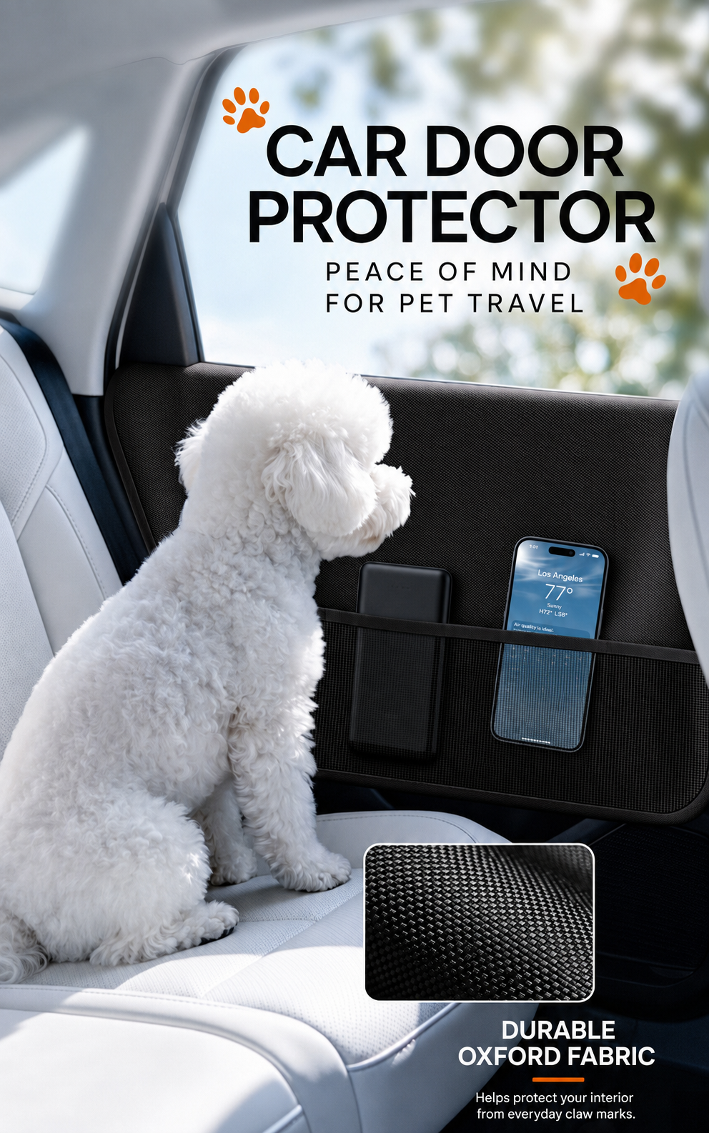 AuriPaw Car Door Protector Set for Dogs – Waterproof Oxford Fabric Pet Scratch Guard with Storage Pocket