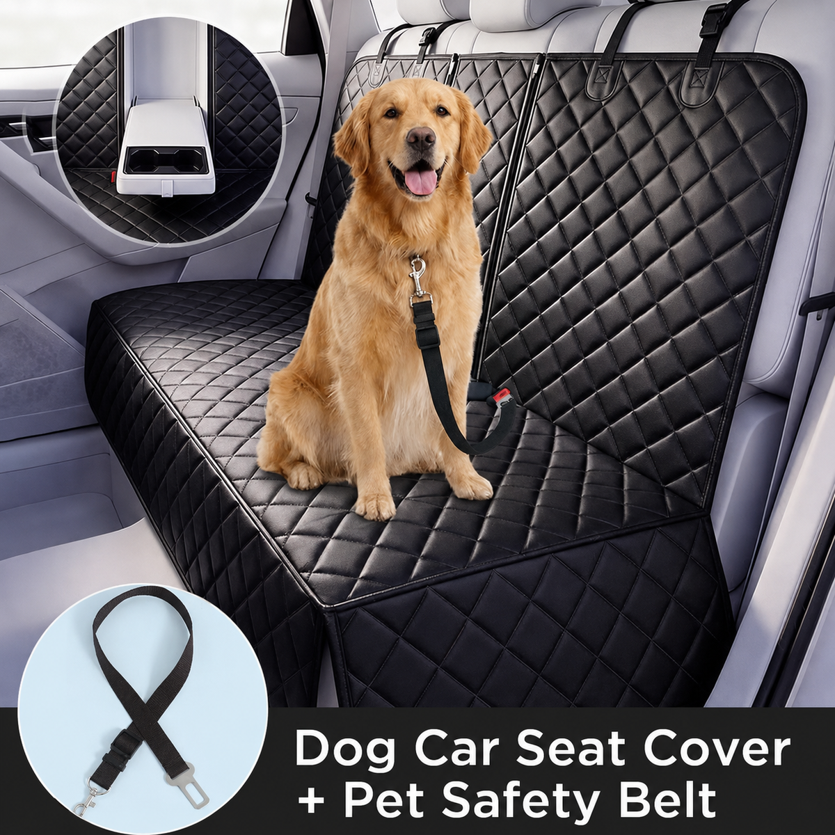 AuriPaw Waterproof Dog Car Seat Cover – Scratch-Resistant Rear Bench Protector with Armrest Access