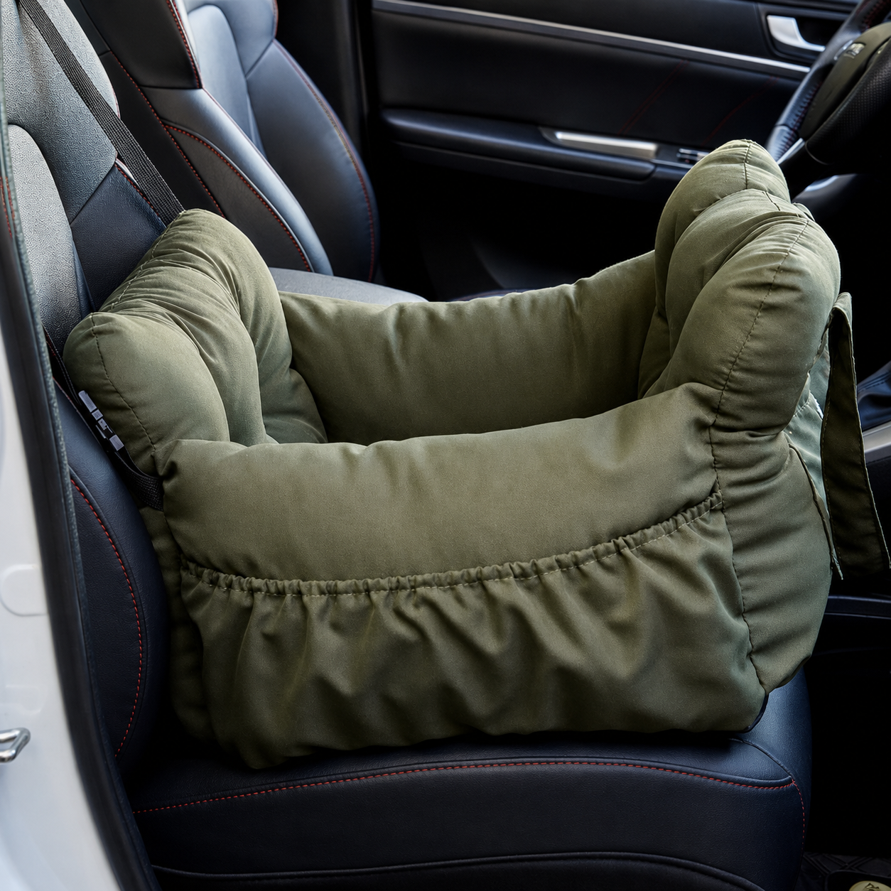 AuriPaw Olive Green Dog Car Seat Bed – Soft Travel Booster Bed for Small to Large Dogs