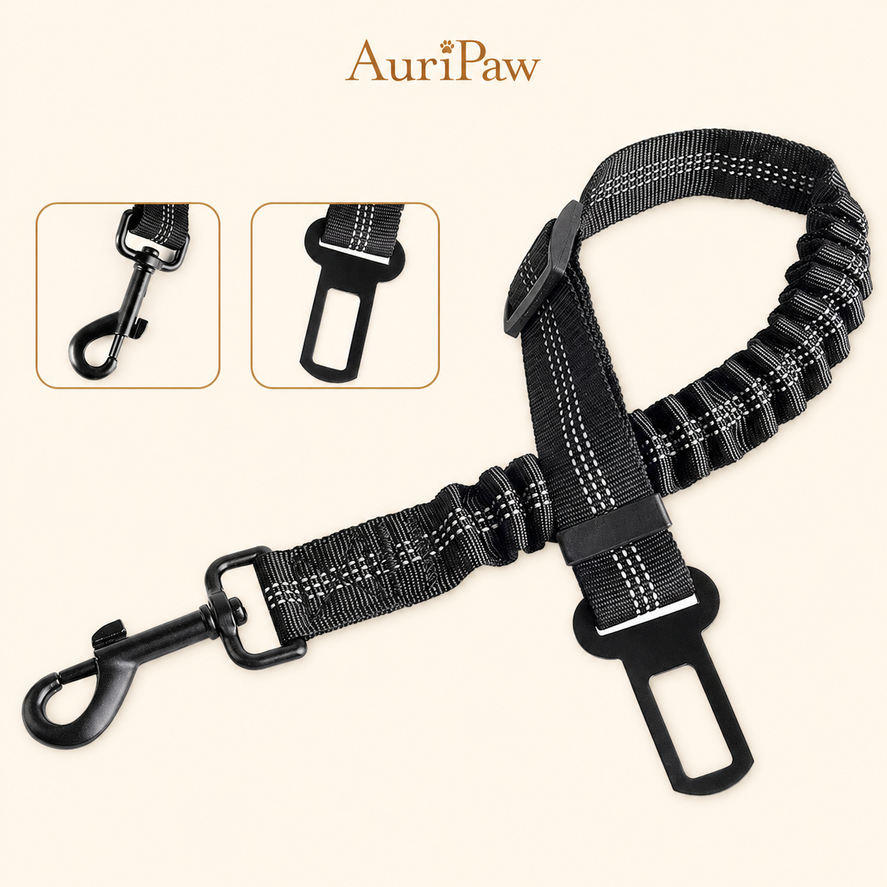AuriPaw Adjustable Dog Car Seat Belt – Elastic Pet Safety Tether for Cars