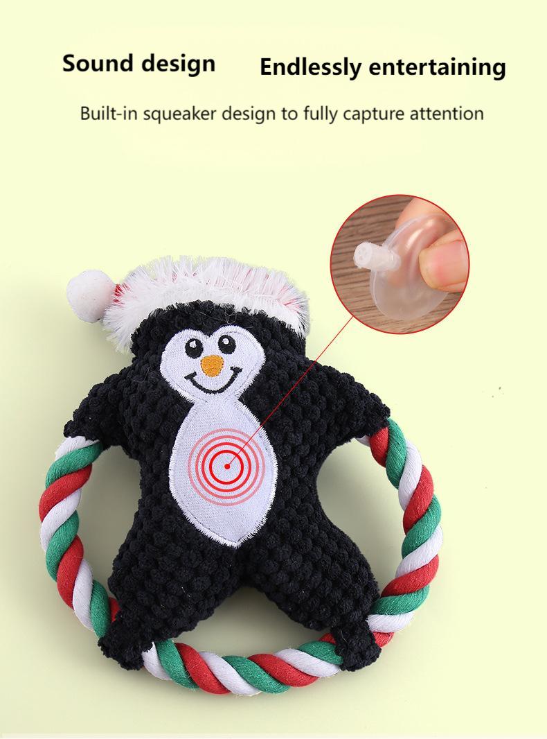 Christmas Plush Dog Toy – Squeaky Chew & Interactive Cotton Rope Pet Toy