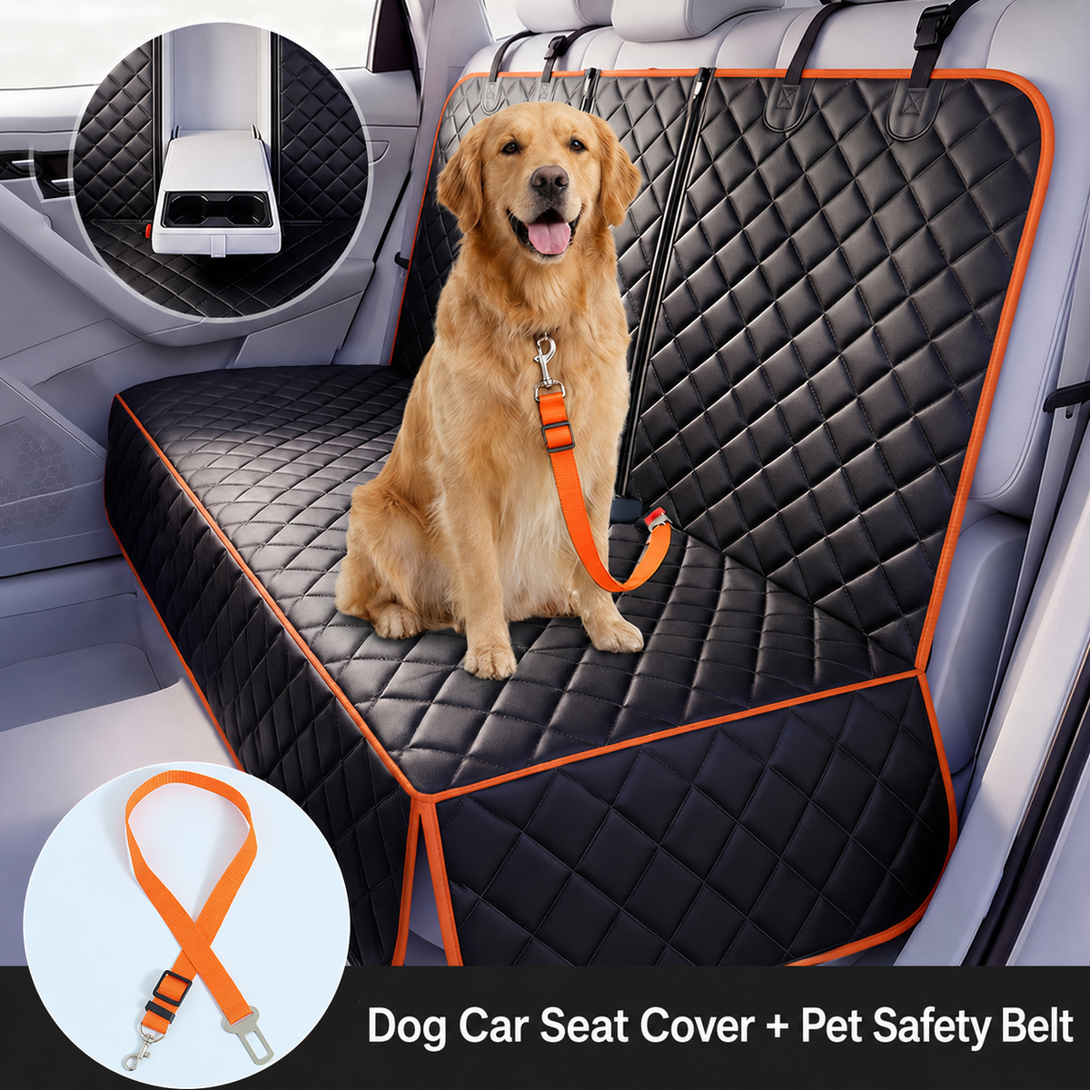 AuriPaw Waterproof Dog Car Seat Cover – Scratch-Resistant Rear Bench Protector with Armrest Access