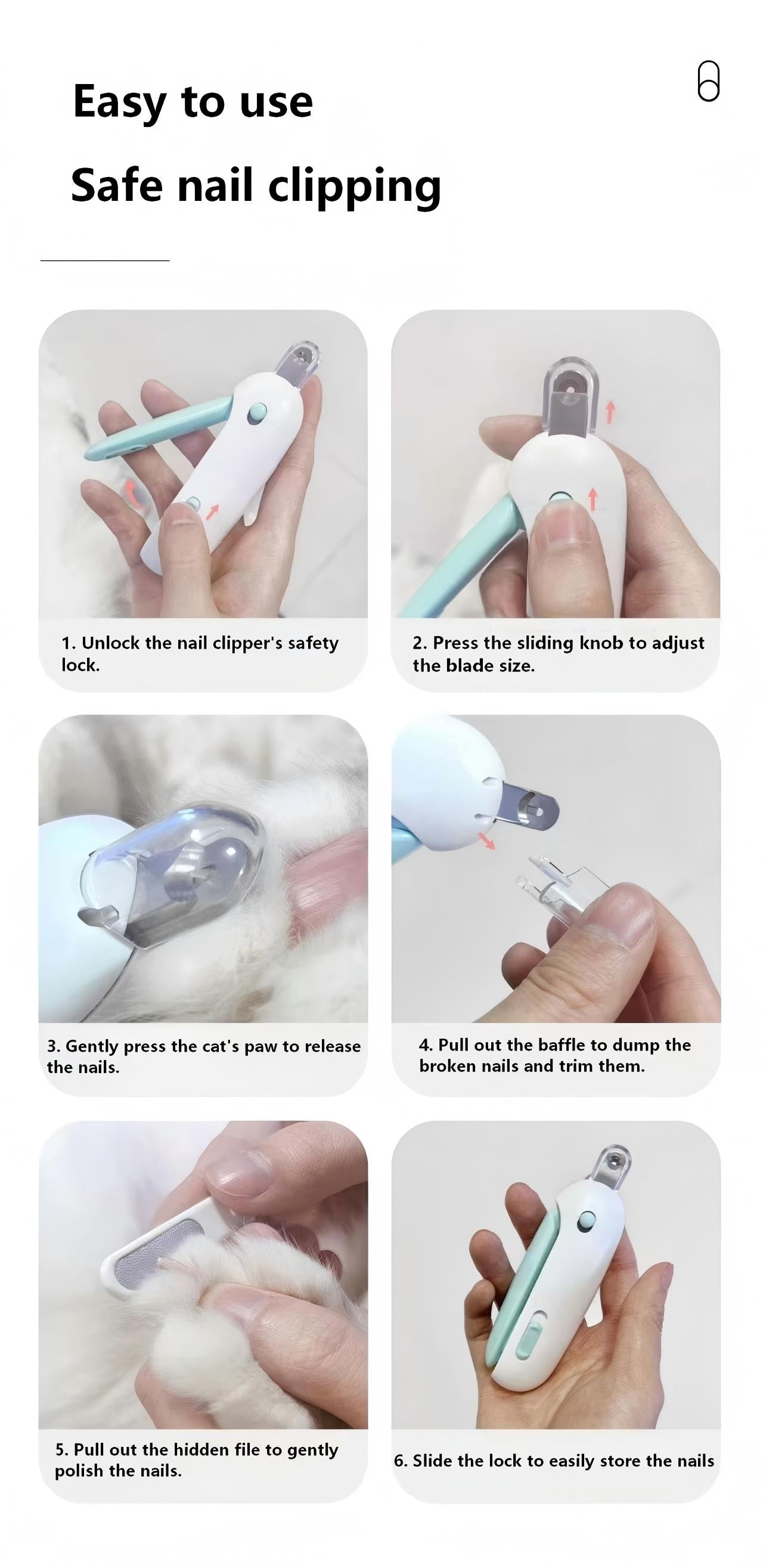 Adjustable Pet Nail Clipper – Cat, Rabbit & Dog Nail Cutter with Round Hole Design – Ideal for Beginners