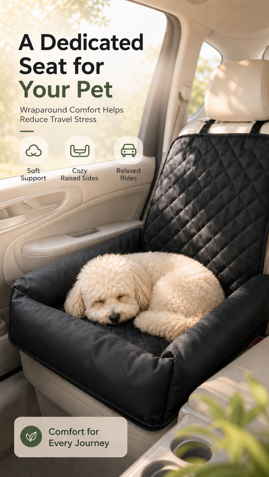 AuriPaw Water-Resistant PU Leather Dog Car Seat Bed – Padded Back Seat Protector for Small & Medium Dogs
