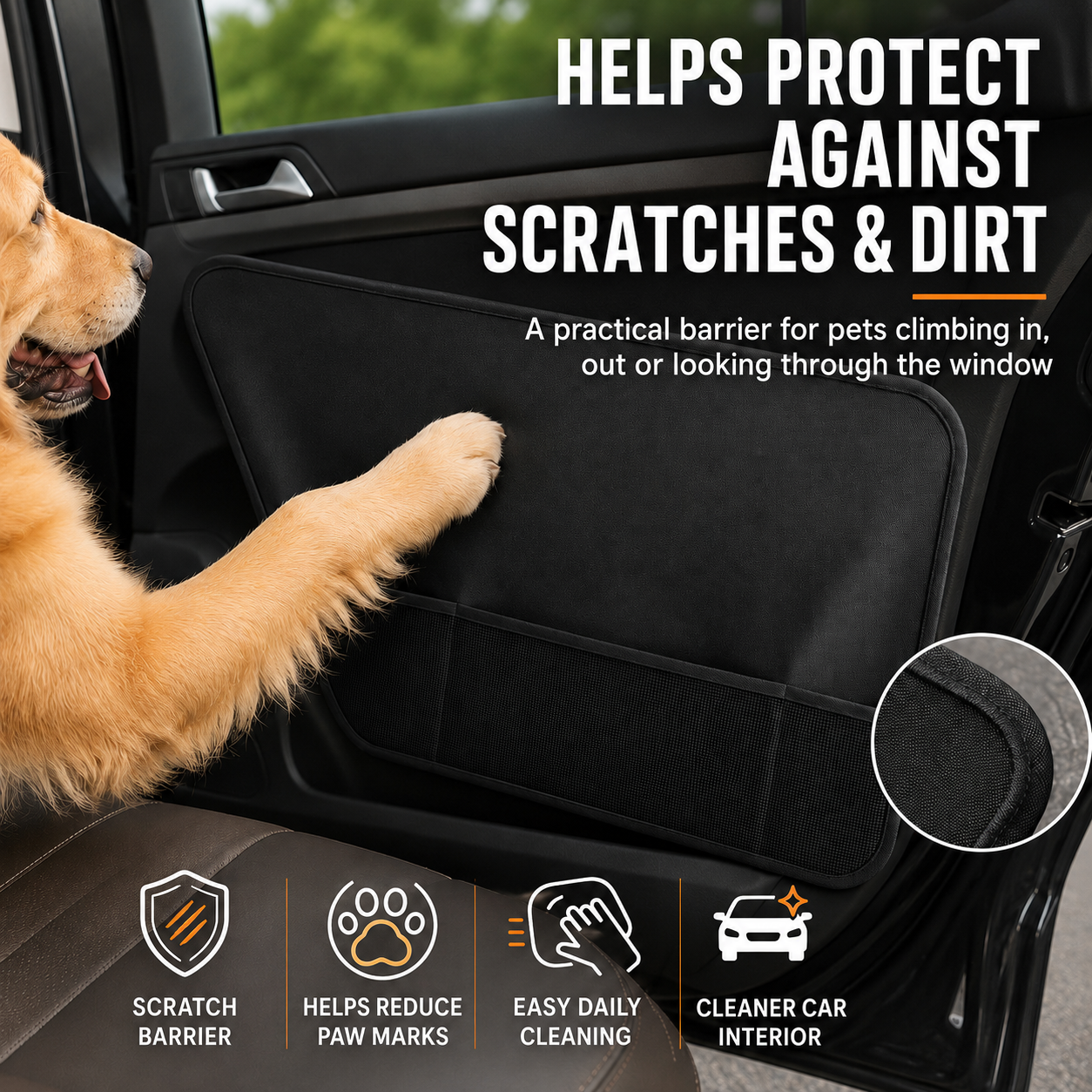 AuriPaw Car Door Protector Set for Dogs – Waterproof Oxford Fabric Pet Scratch Guard with Storage Pocket