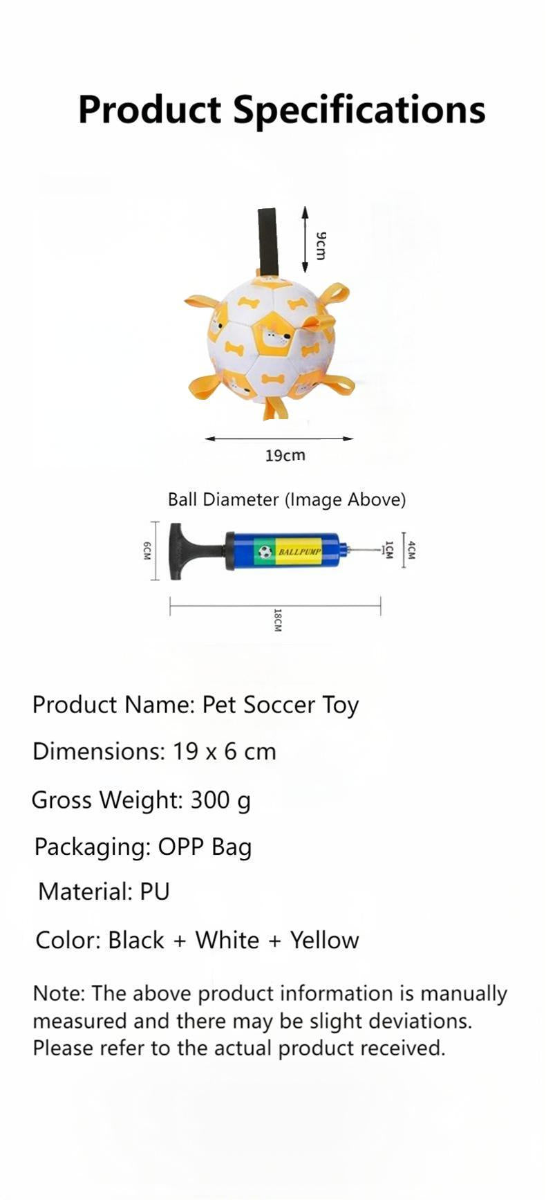 Interactive Dog Soccer Ball Toy – 19cm Durable PU Pet Football for Dogs & Cats, Outdoor Training & Play