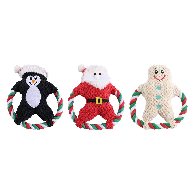 Christmas Plush Dog Toy – Squeaky Chew & Interactive Cotton Rope Pet Toy