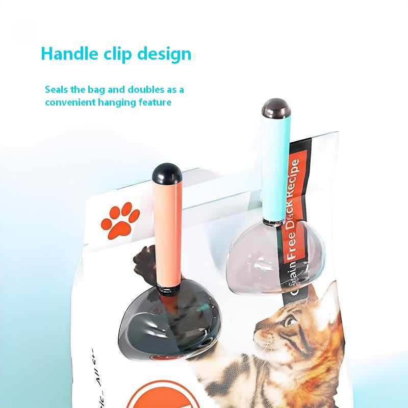 Pet Food Scoop with Stainless Steel Bag Clip – Large Handle, Measuring Scale for Cat & Dog Kibble