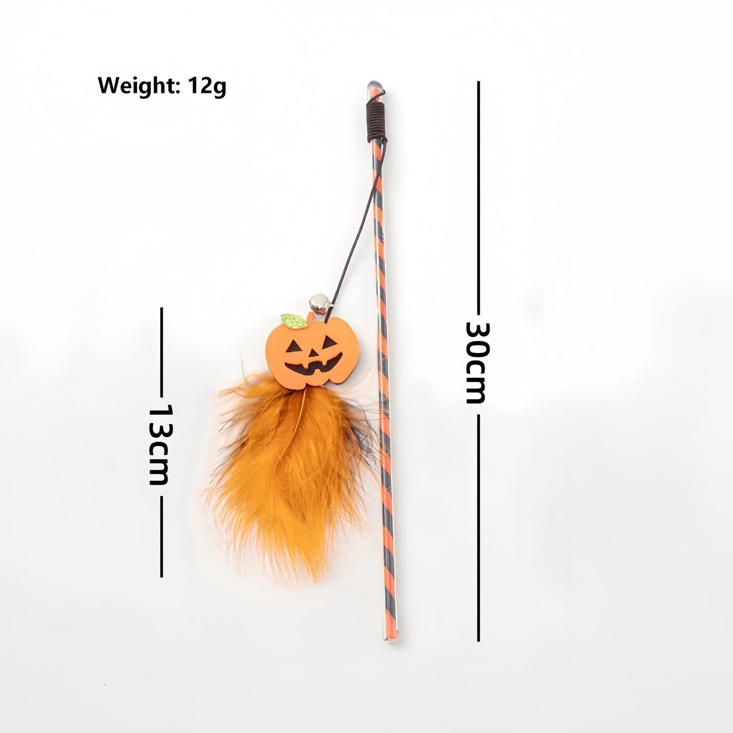 Halloween Cat Teaser Wand Toy – Pumpkin & Ghost Design with Feathers and Bells