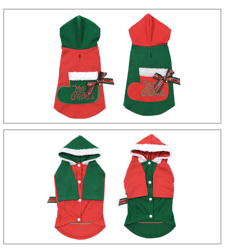 Dog Christmas Outfit with Bells & Bow Accessories, Festive Pet Sweatshirt – Two Colors Available