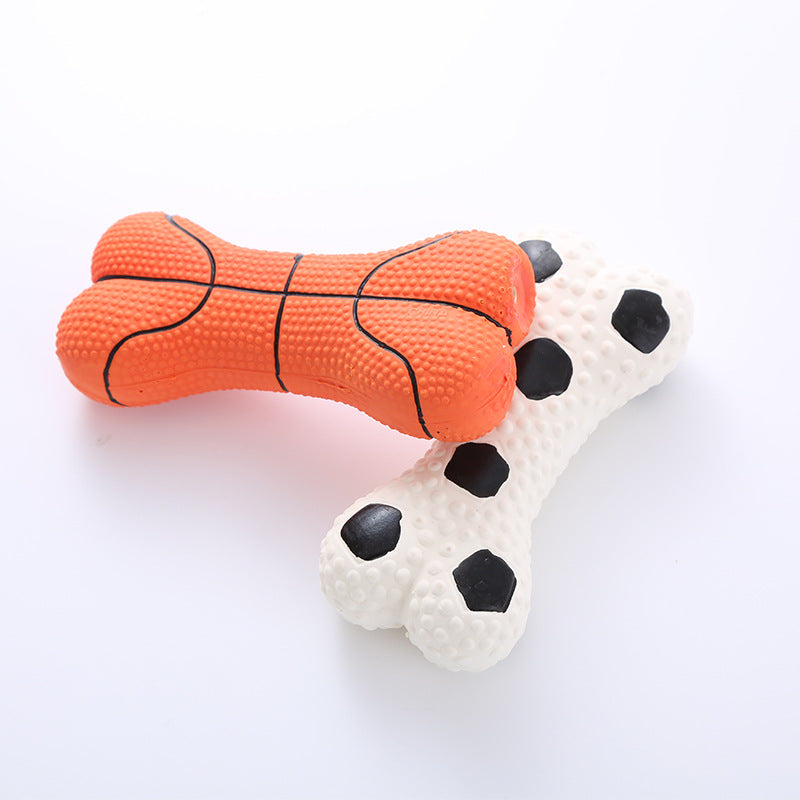 Durable Latex Dog Chew Toys 2PCS – Basketball & Soccer Bone Set with Sound for Fun & Entertainment