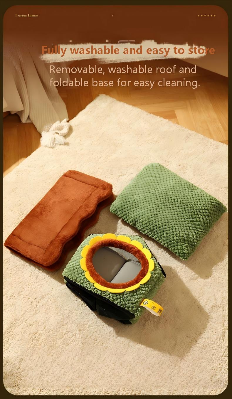 Cute Semi-Enclosed Cat Bed – Cartoon Design, Warm & Washable for Autumn/Winter